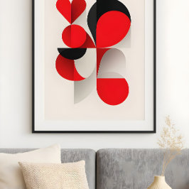 Poster Modern Geometric Red and Black LOVE Abstract Art