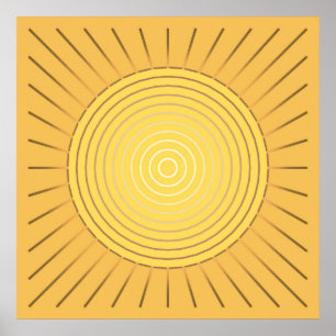 Póster Modern Geometric Sunburst - Mustard Gold / Yellow