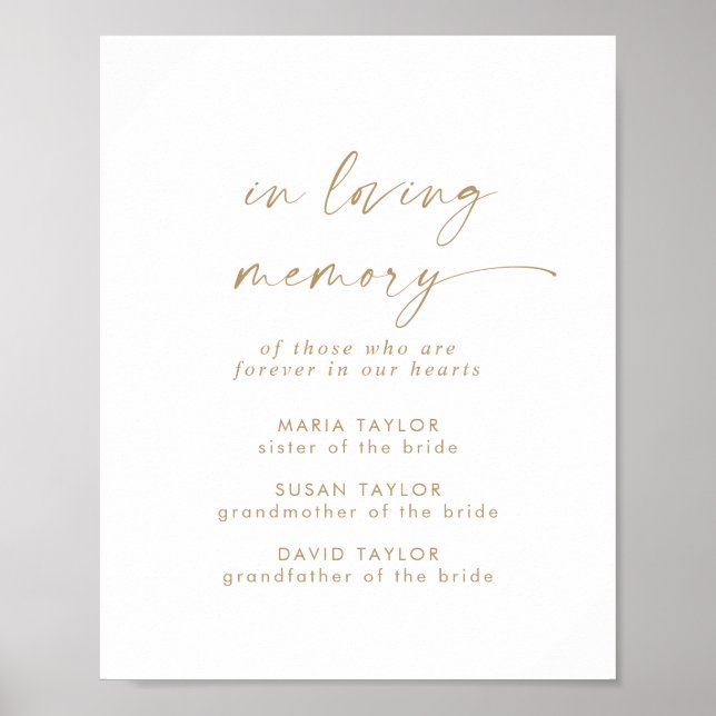 Poster Modern Gold Script In Loving Memory Memorial (Frente)
