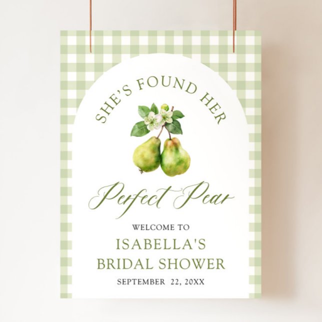 Poster Modern Green Gingham Perfect Pear Bridal Shower (Modern Green Gingham Perfect Pair Bridal Shower Foam Board)