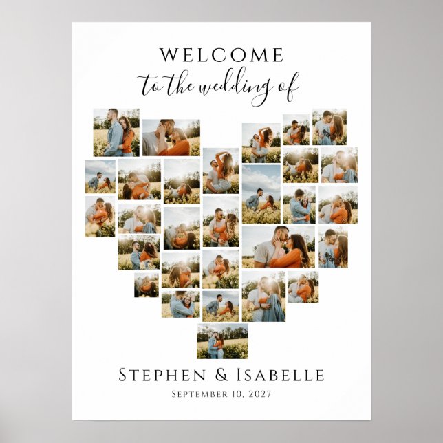 Poster Modern Heart Photo Collage Wedding Welcome (Frente)