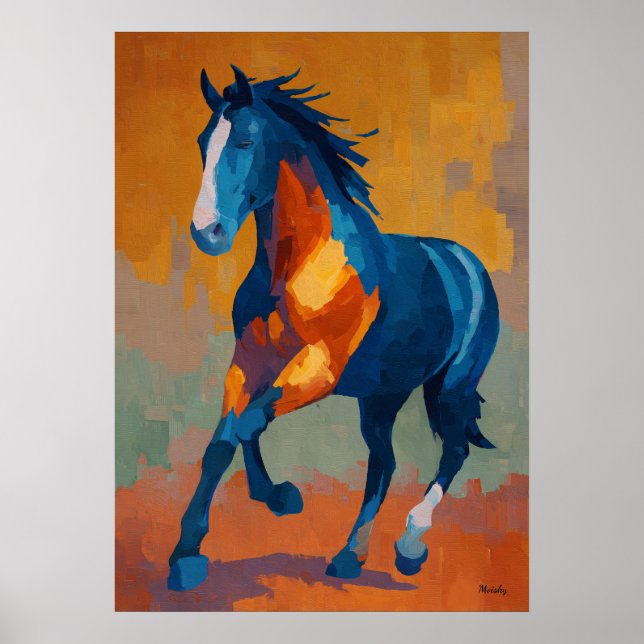 Poster Modern Impressionist Horse Painting Colorful (Frente)