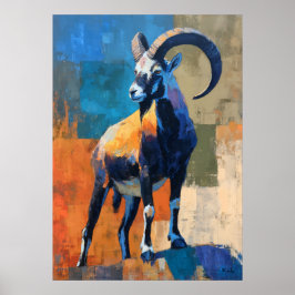 Poster Modern Impressionist Ram Painting Bold Wildlife