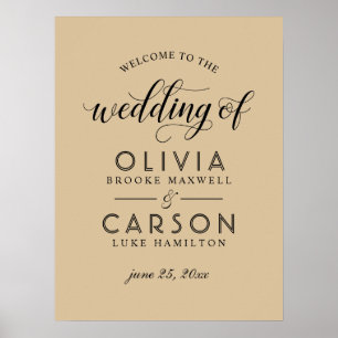 Póster Modern Kraft and Black Script Wedding Welcome