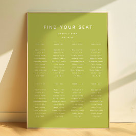 Poster Modern Lime Green Wedding 8-Table Seating Chart