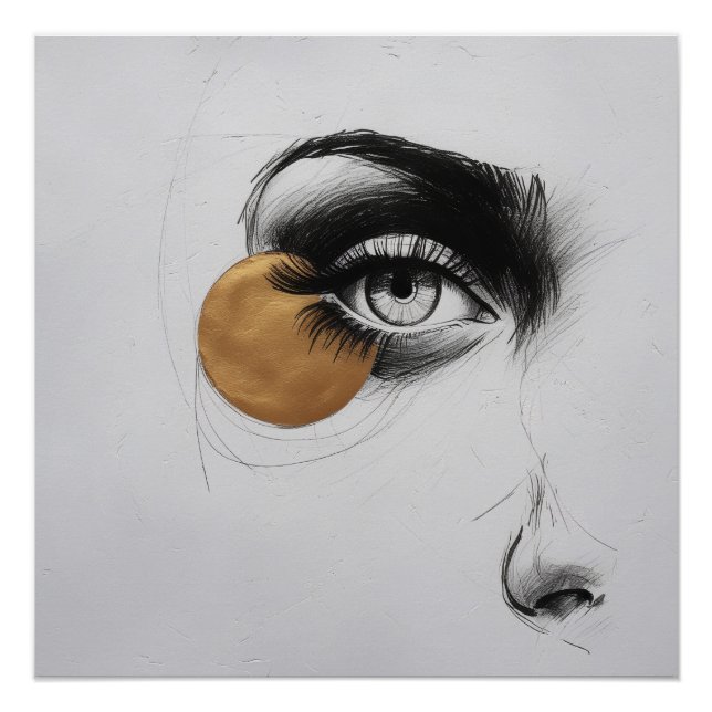 Póster Modern Line Art Eye Poster – Gold Accent Detail (Frente)