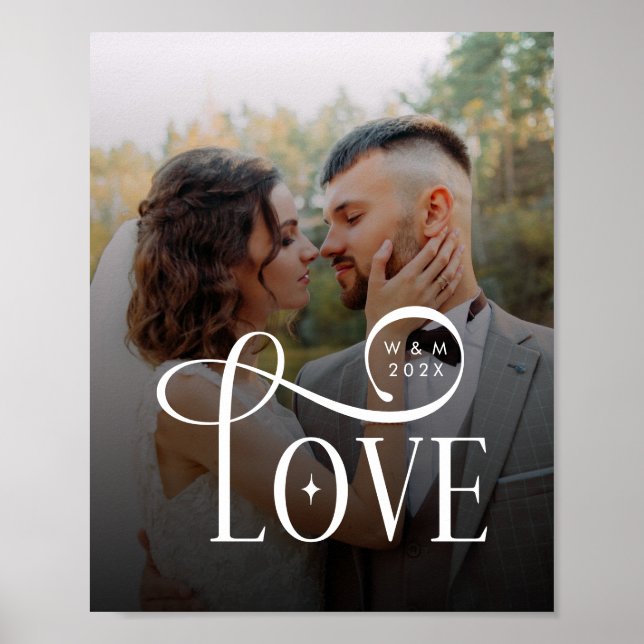 Poster Modern Love Custom Wedding Photo Couples Monogram (Frente)