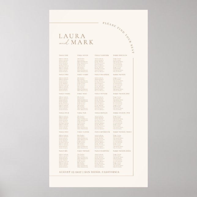 Poster Modern Minimal 240 Guests Wedding Seating Charts (Frente)
