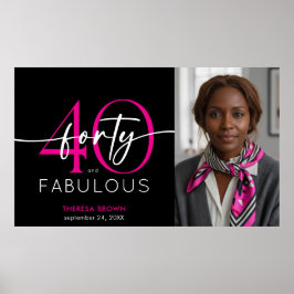 Poster Modern Minimal Pink Forty Fabulous Script Birthday