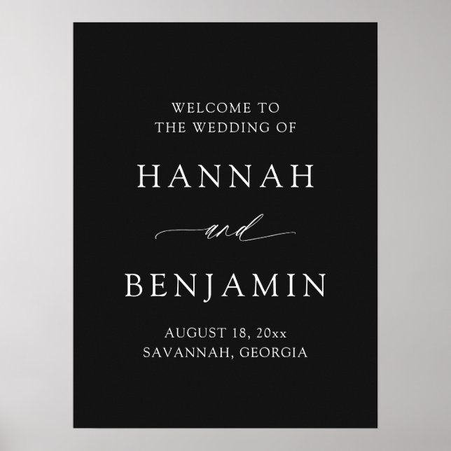 Poster Modern Minimalist Elegant Black Wedding Welcome (Frente)
