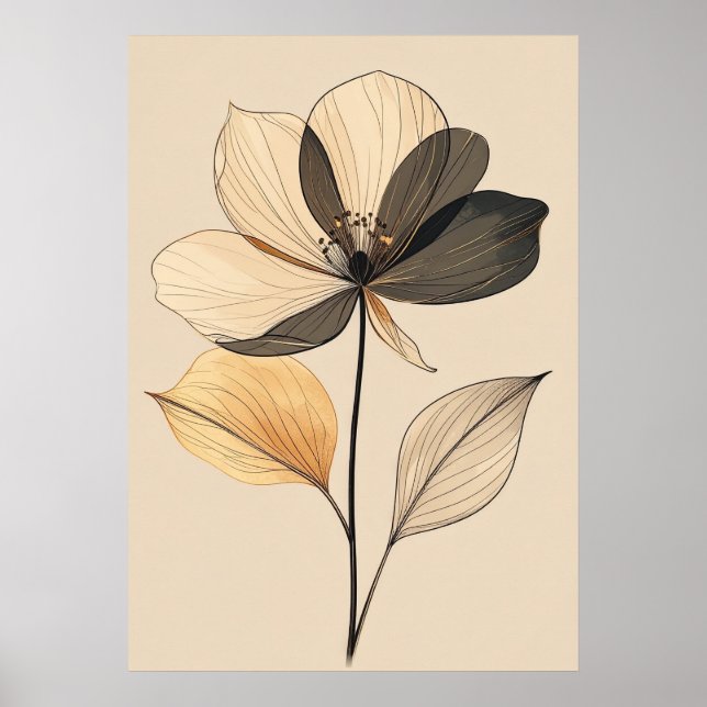 Poster Modern Minimalist Sheer Beige & Gold Floral Botani (Frente)