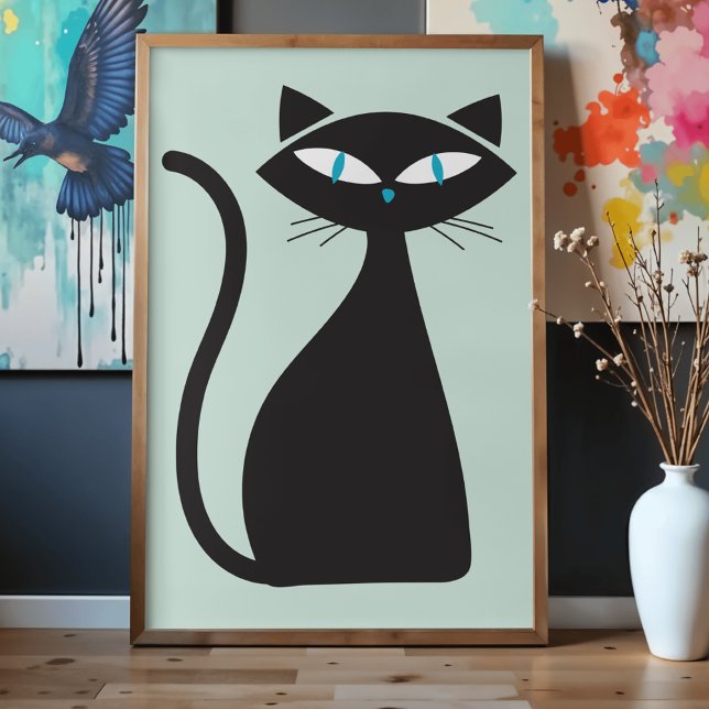 Poster Modern Minimalist Stylish Retro Atomic Black Cat (Criador carregado)