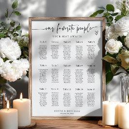 Poster Modern Minimalist Wedding Seating Chart 15 Tables