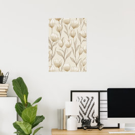 Poster Modern Neutral Tulip Ivory Floral Pattern