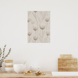 Poster Modern Neutral Tulip Ivory Floral Pattern