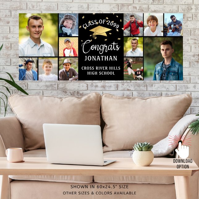 Poster Modern Parabéns Formando 12 Colagem de Fotos Preto (Criador carregado)