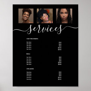 Poster Modern Photo Collage Black Spa Salon Service Menu