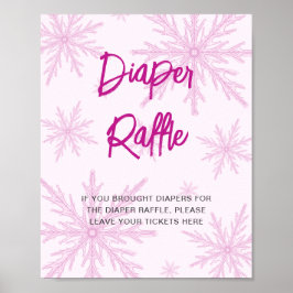 Poster Modern Pink Snowflakes Baby Shower Diaper Raffle
