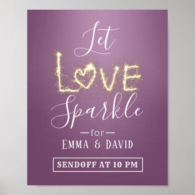 Poster Modern Purple Sparkler Enviar Sinal de Casamento (Frente)