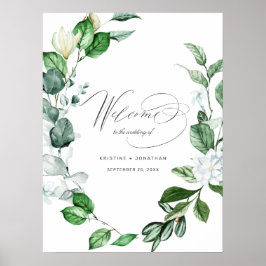 Poster Modern Sage Greenery Wreath Casamento Floral Boas-
