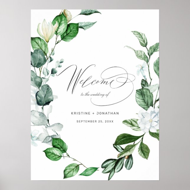 Poster Modern Sage Greenery Wreath Casamento Floral Boas- (Frente)