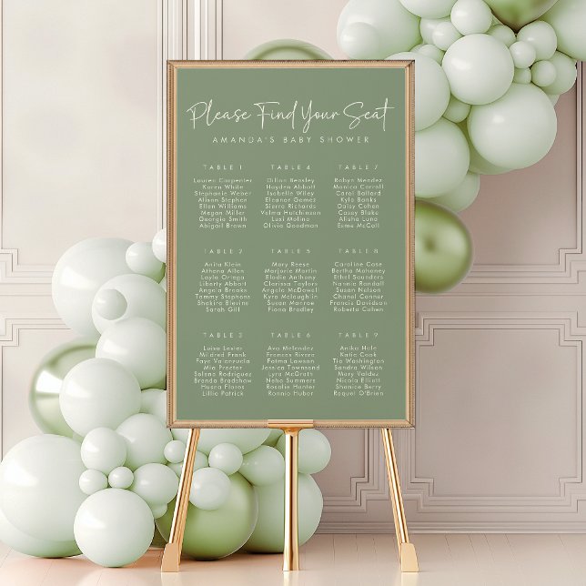 Poster Modern Sage Oh Baby Simple Chá Seating Chart (Criador carregado)