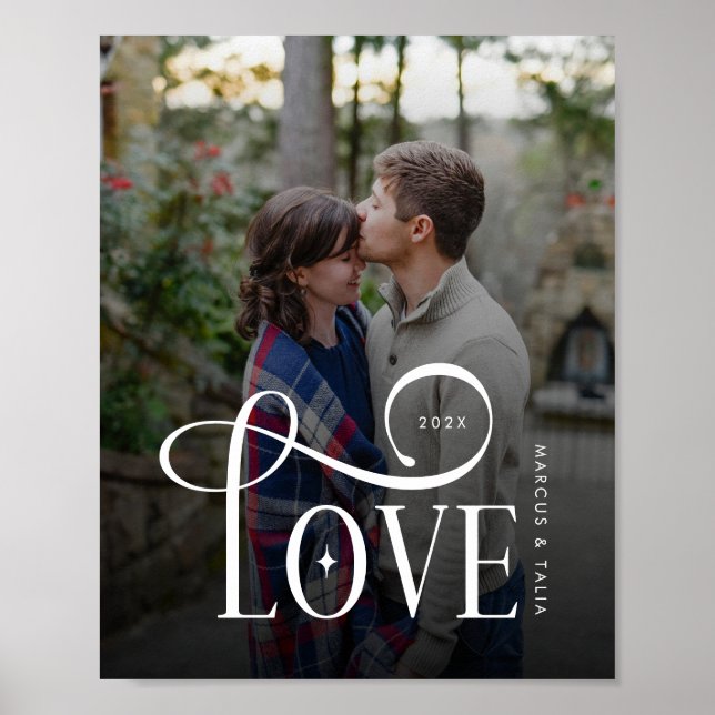Poster Modern Script Love Custom Engaged Couples Photo (Frente)