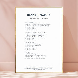 Poster Modern Simpel, Professional, Salon, Lista de Preço