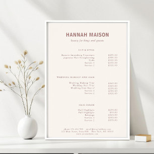 Poster Modern Simpel, Professional, Salon, Lista de Preço