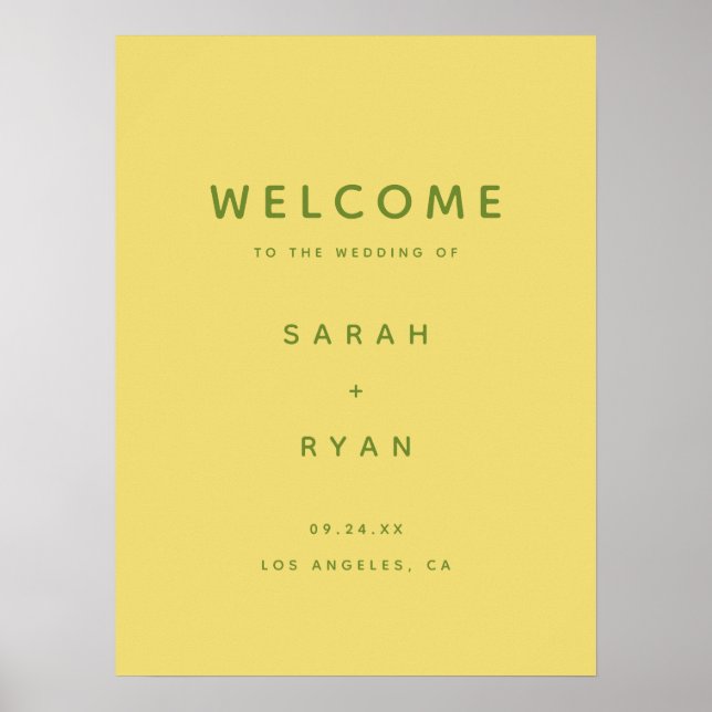 Poster Modern Simplistic Lemon Yellow Wedding Welcome (Frente)