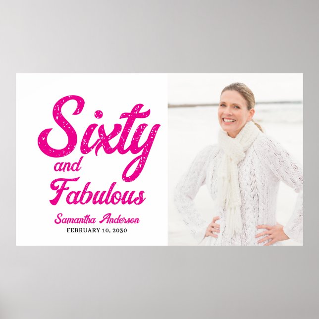 Poster Modern Sixty and Fabulous Pink 60th Birthday Party (Frente)