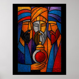 Poster Modern Stained Glass Three Wise Men in English