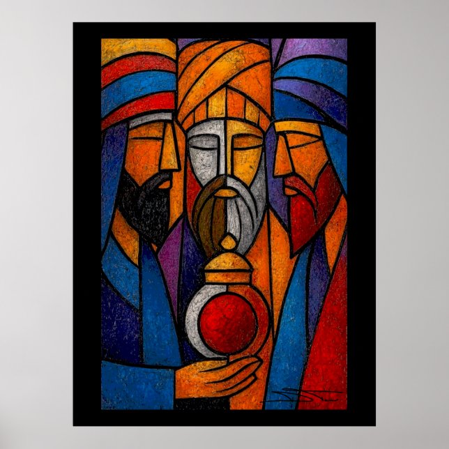Poster Modern Stained Glass Three Wise Men in English (Frente)
