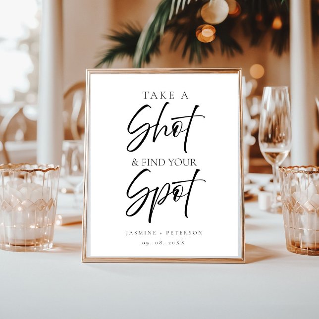 Poster Modern Take a shot And find your seat wedding sign (Criador carregado)