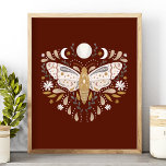 Poster Modern Terracotta Abstrato Moth Ilustração<br><div class="desc">Moderno Terracotta Abstrato Celestial Moth Illustration Poster. Este design de abstrato místico mágico apresenta uma bela ilustração intrincada da mariposa com as fases lua de cheio e lua de crescente. Adorado com flores silvestres e floresces florais. Estética feiticeira boêmica.</div>