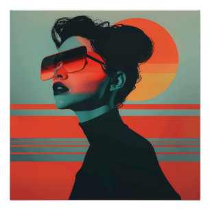 Póster Modern Trendy Woman Retro Sunset Poster