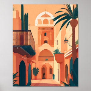 Poster Modern Vintage Marrakech Marrocos Flat Vetor Art