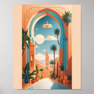 Poster Modern Vintage Marrakech Marrocos Flat Vetor Art