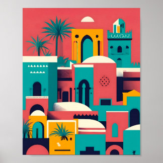 Poster Modern Vintage Marrakech Marrocos Flat Vetor Art