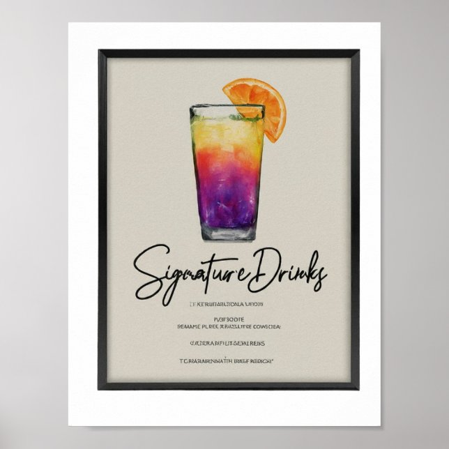 Poster Modern Watercolor Signature Bebe Menu Wedding Po (Frente)