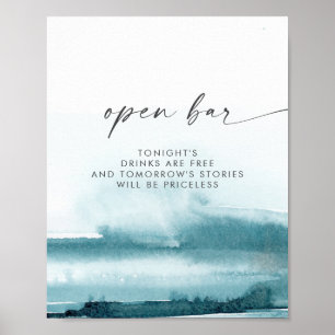 Poster Modern Watercolor   Sinal de Bar Aberto Teal