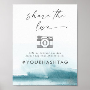 Poster Modern Watercolor Teal Share The Love Hashtag