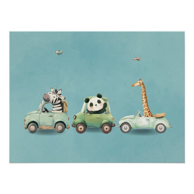 Póster Modern Whimsical Animals in Vehicles Poster (Frente)