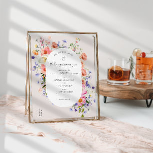 Poster Modern Wildflower Menu do Bar de Casamento