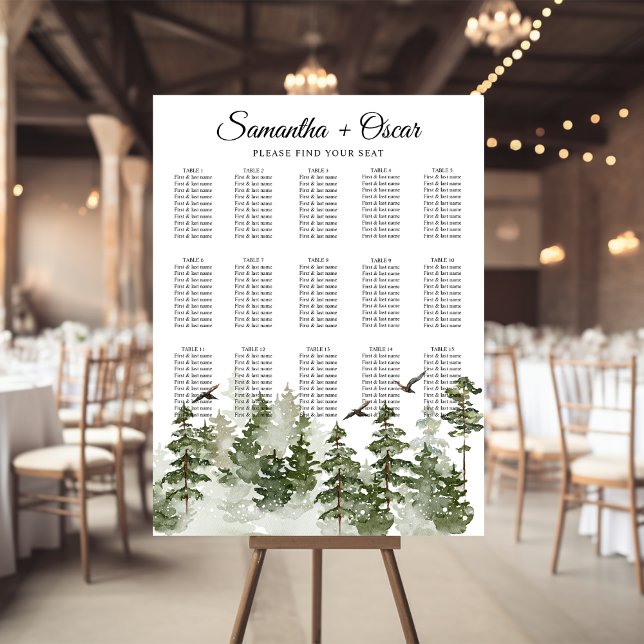 Poster Modern Winter  Watercolor Green Forest With Snow (Criador carregado)