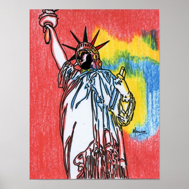 Poster Moderna cor d'água Estátua da liberdade (Frente)