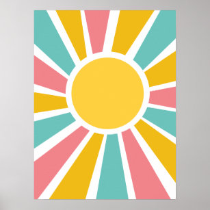 poster moderna de explosão solar hippie dos anos 6