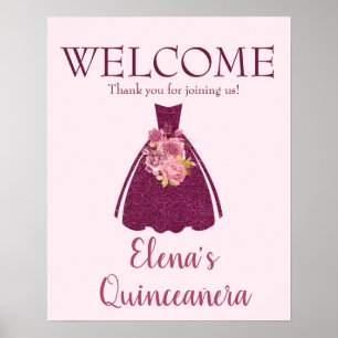 Poster Moderna Quinceañera Glitter Boas-vindas