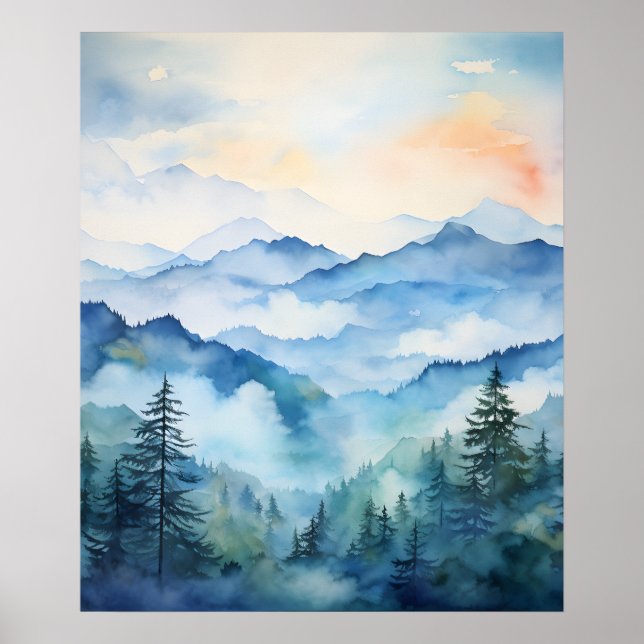 Poster Moderna Watercolor Mountain Landscape Wall art (Frente)