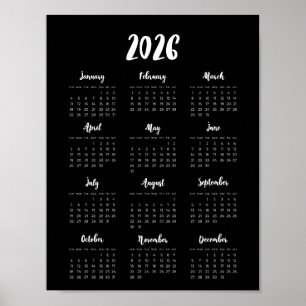 Poster Moderno 2025 Calendário preto